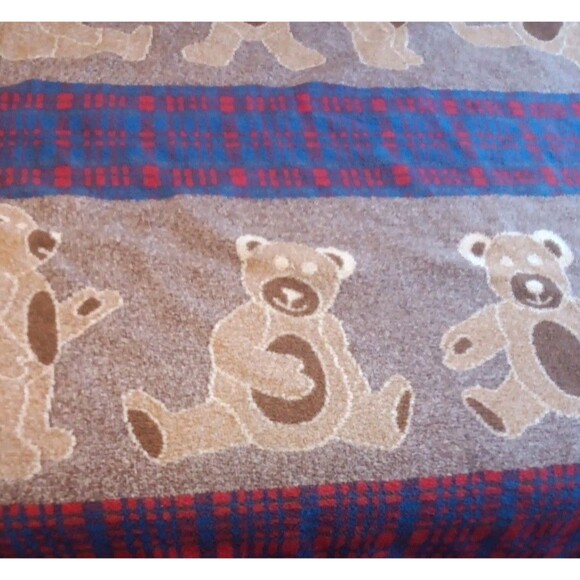 VTG San Marcos Blanket 56x86 Teddy Bear Animal Plaid Brown Red Blue Cottagecore - Picture 8 of 8